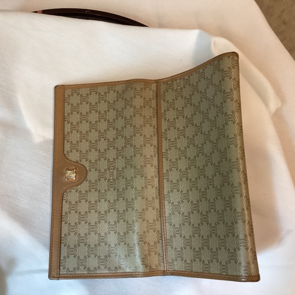 CELINE Tan Kisslock Long Wallet Macadam Print Leather Coated Canvas beige lux - Picture 14 of 16